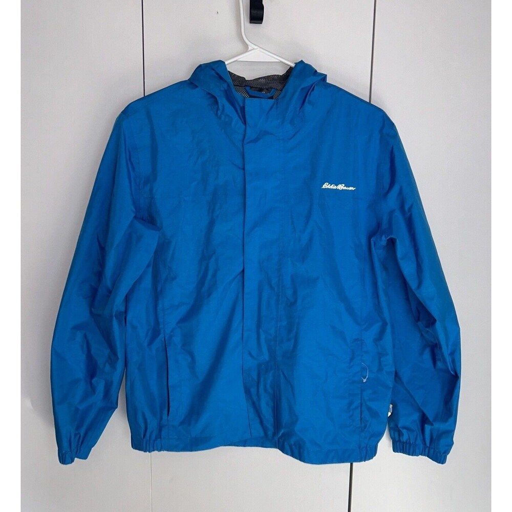 Eddie Bauer Lightweight Hooded Windbreaker Jacket Kids Size L (14) Blue Pockets